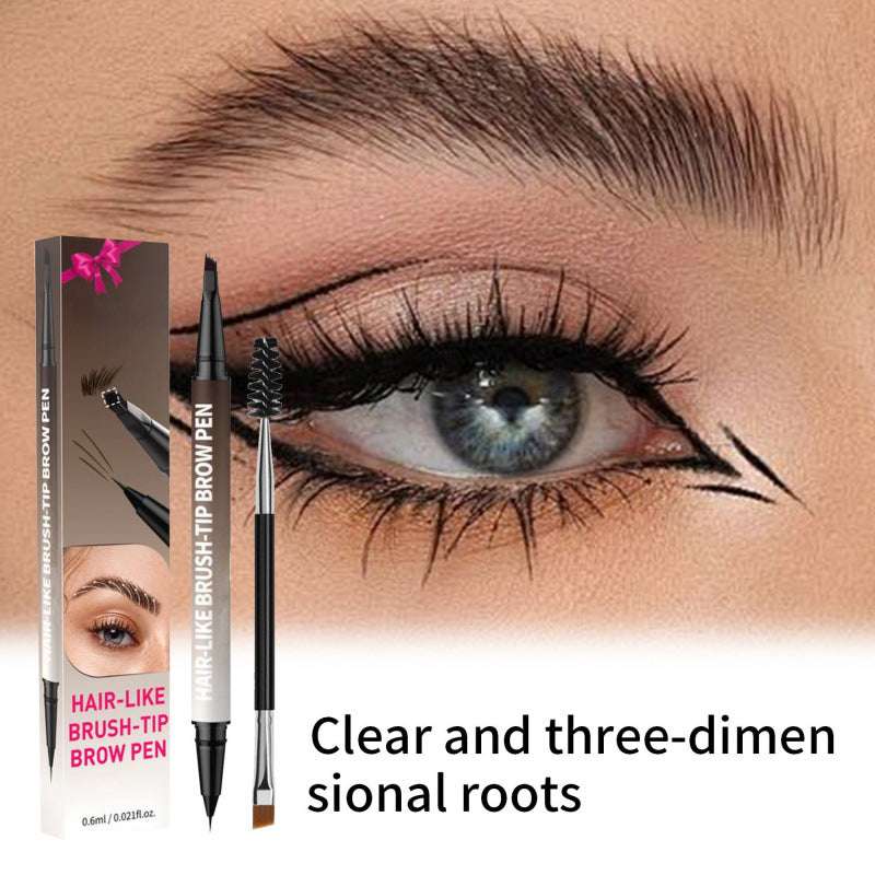 Double-headed eyebrow pencil with brush and angled tip for hair-like brow strokes