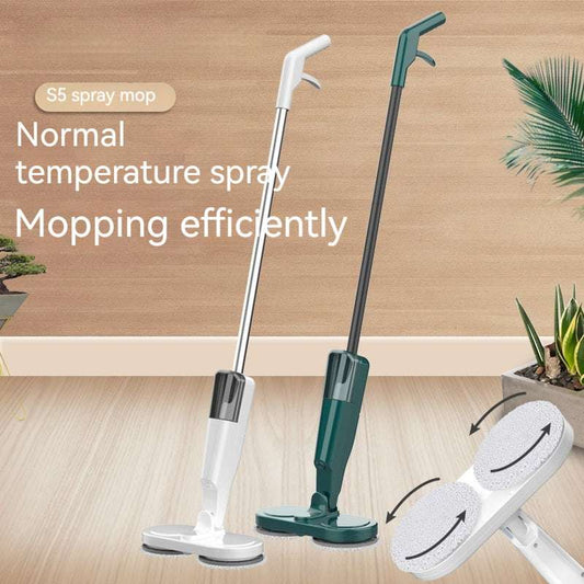 S5 spray mop with long handle and cleaning pad on a wooden floor background