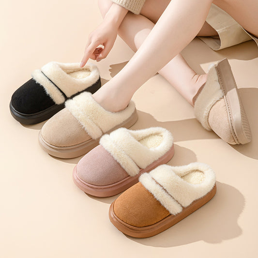 Women's Fashion Cotton Slippers – Warm, Suede, Non-Slip Sole