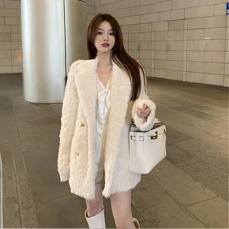 Women's Lamb Wool Mid-Length Coat