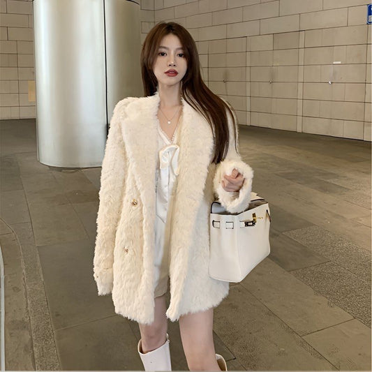 Women's Lamb Wool Mid-Length Coat