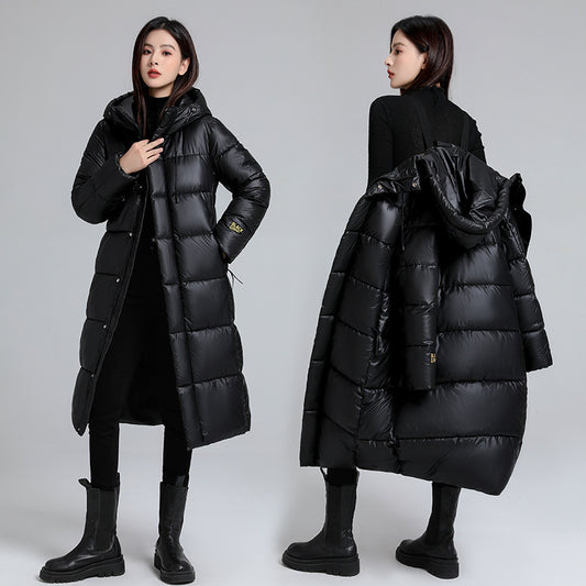 Women's Long Self-Heating Graphene Hooded Padded Jacket