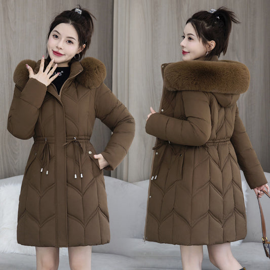 Women's Mid-Length Cotton Jacket | Large Fur Collar Thickened Coat Large Fur Collar Coat Mid-length Thicken | Ectron Online