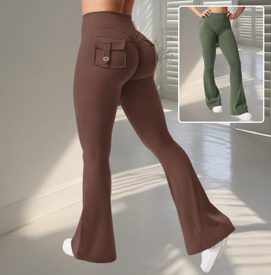 Yoga Fitness Flared Pants With Pockets Ins Fashion Slim High Waist Sports Trousers Scrunch Butt Booty Workout Lifting Leggings
