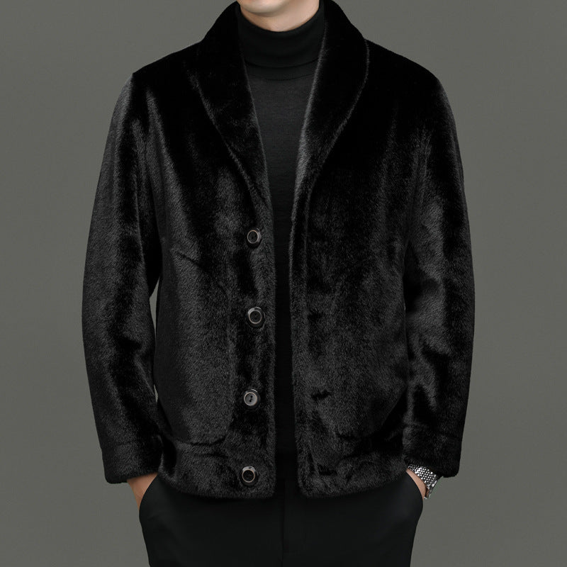 Reversible padded coat in dark color, button-front with stand collar and chest pockets