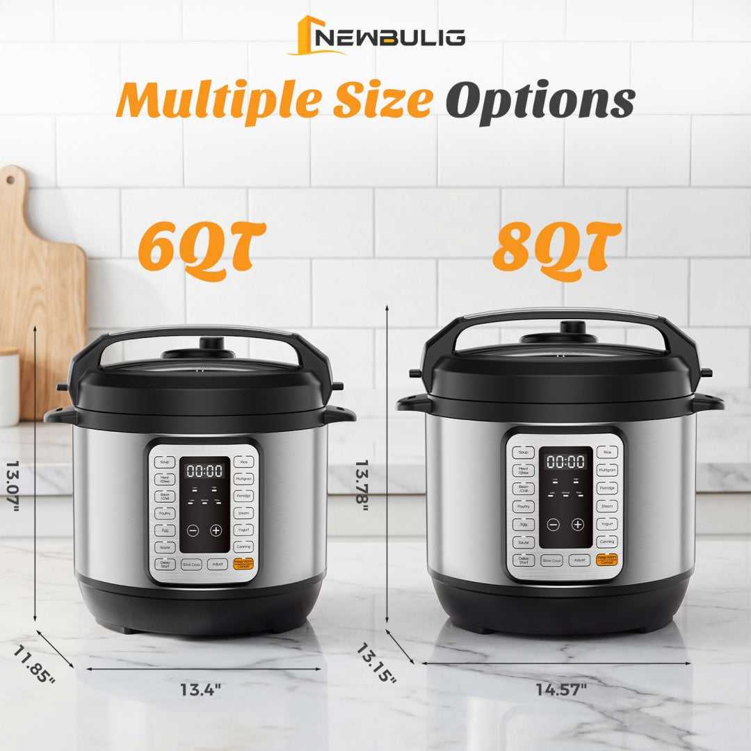 Black multi-size electric pressure cooker, 6QT and 8QT, digital control panel