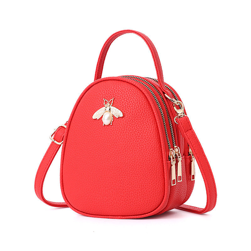 Shoulder Bag Women's New Bee Mini Three-layer Zipper Backpack