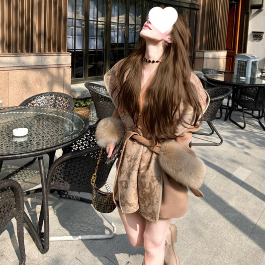 Women's Simple Patchwork Coat | Drawstring Waist Jacket with Pockets