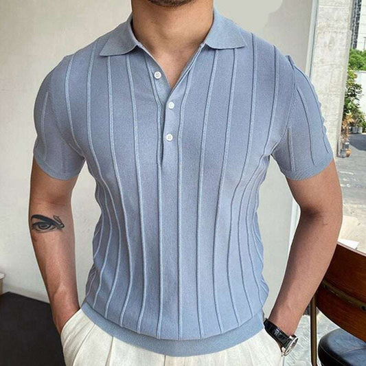 Men’s Pure Colour Lapel Sweater – Short Sleeve Smart Casual Men's Temperament Pure Color Sweater Lap | Ectron Online