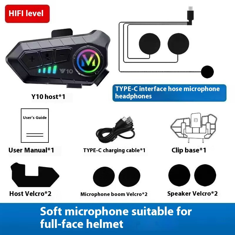 Helmet Bluetooth Headset Y10 Intercom Built-in Integrated Waterproof Motorcycle Take-out Rider Full Face Helmet Half Helmet High Sound Quality