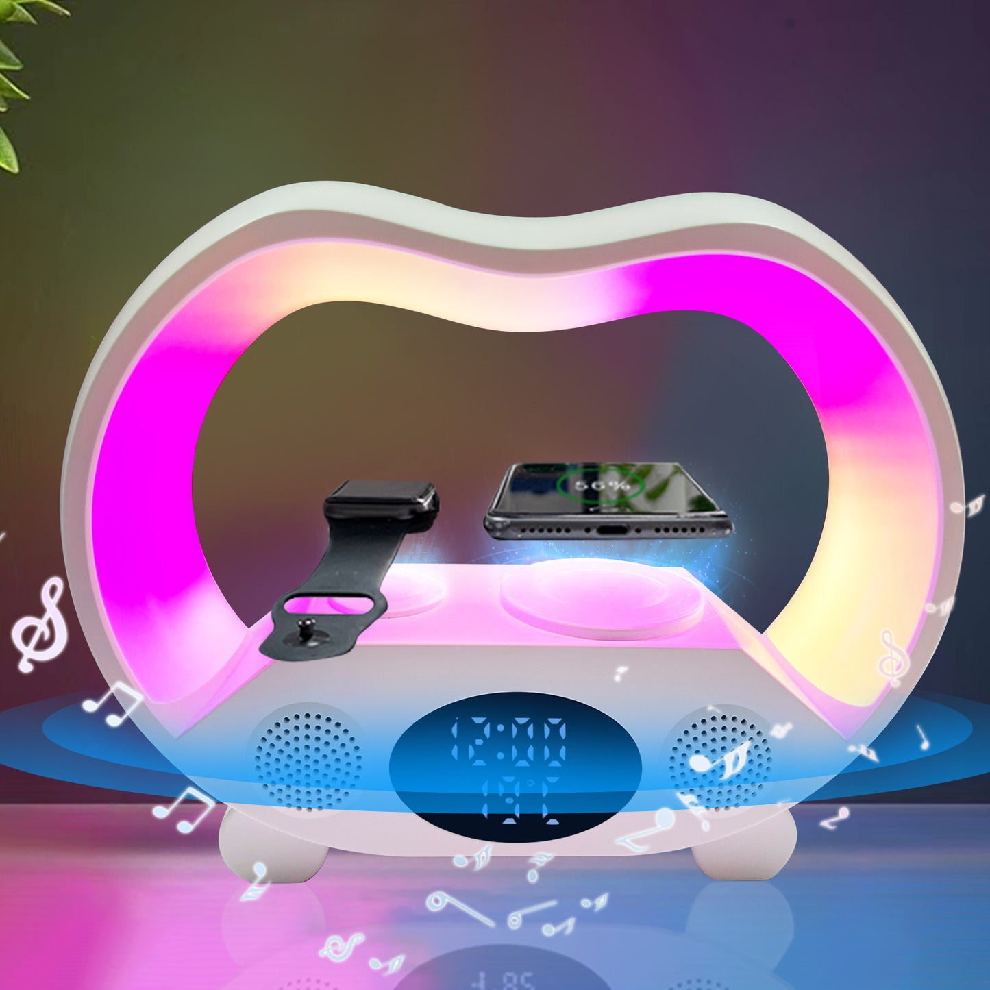 2024 New 6 In 1 Smart Remote Control Bluetooth Ambience Intelligent LED Table Lamp Multi-function Wireless Charger Night Light Bluetooth Speaker - Ectron Online