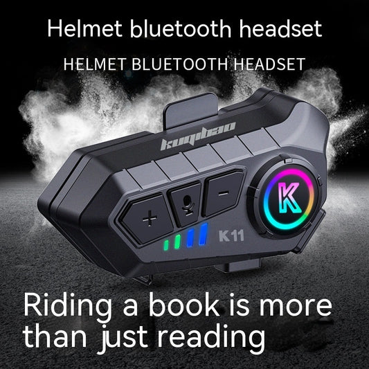 Helmet Bluetooth headset with colorful display on a dark background