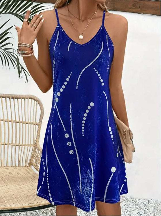 Geo Pattern Spaghetti Strap Summer Dress - Stylish & Comfortable, Ideal For Spring To Summer - Womens Casual Wardrobe Staple
