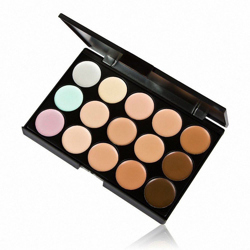 Makeup palette with various shades on a white background