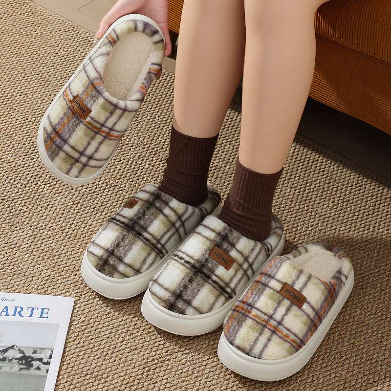 Women's Home Comfortable Warm Striped Toe Cap Cotton Slippers