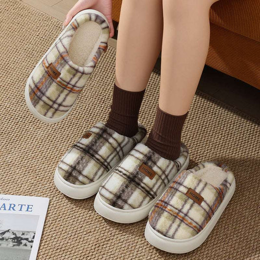 Women's Home Comfortable Warm Striped Toe Cap Cotton Slippers