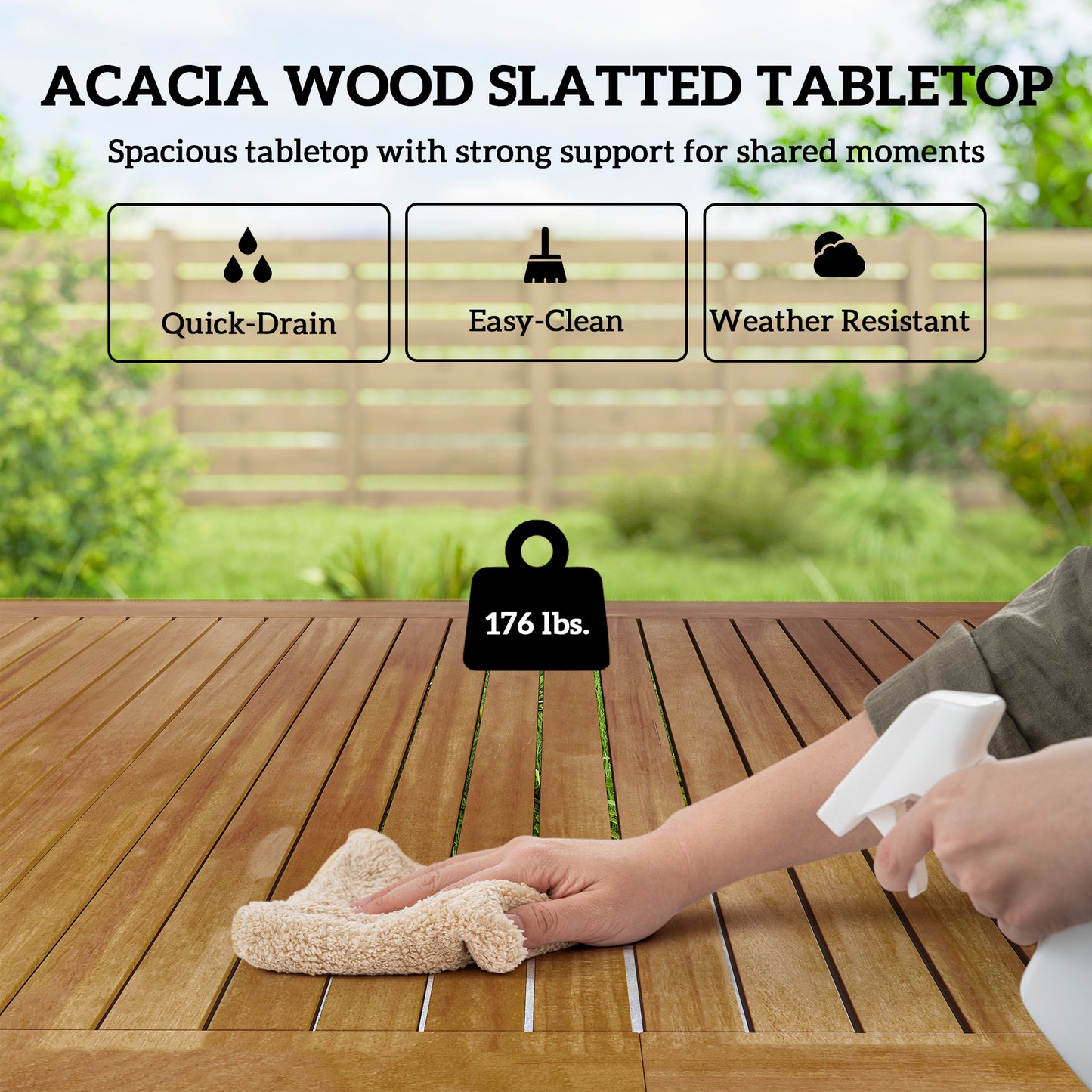 4-Person Outdoor Dining Set | 59" Acacia Wood Table & Stackable Chairs