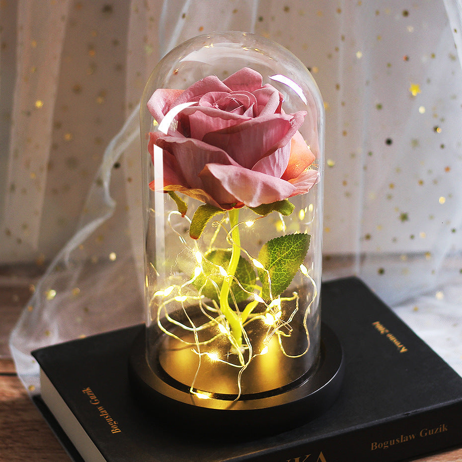 Mothers Day Wedding Favors Bridesmaid Gift Immortal Simulation Rose Glass Cover Luminous Led Ornament - Ectron Online