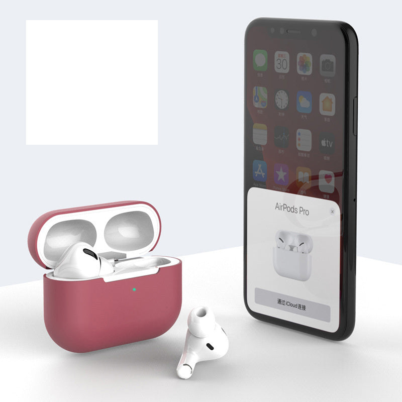 Red wireless earbuds case with white earbuds