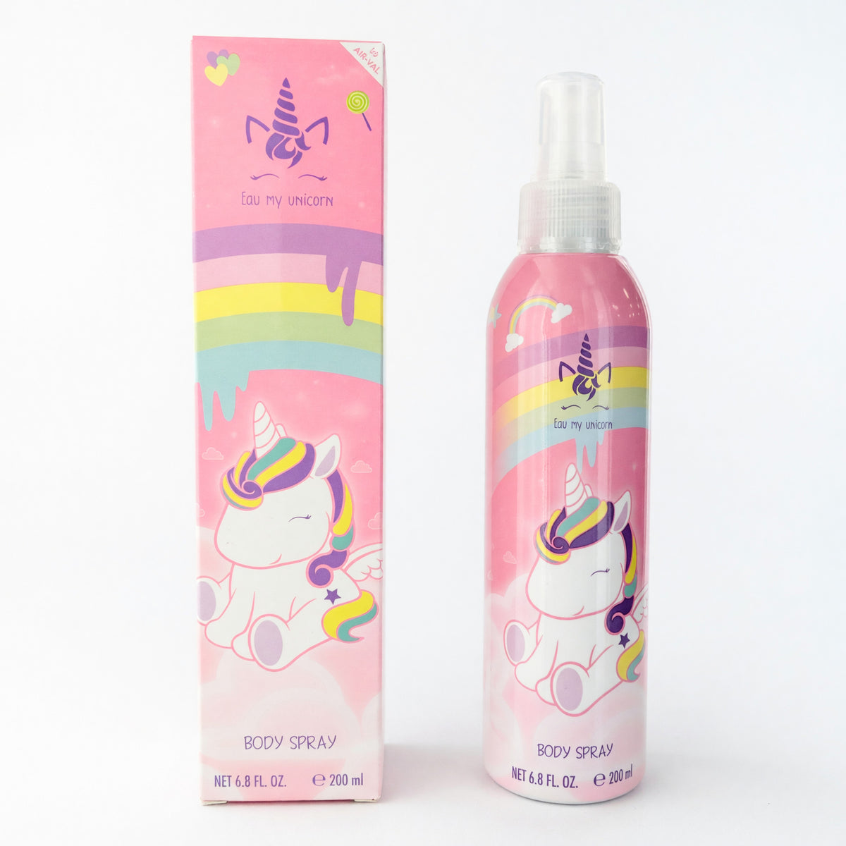 Unicorn body spray for girls with pink spray bottle and matching box, 6.8 oz