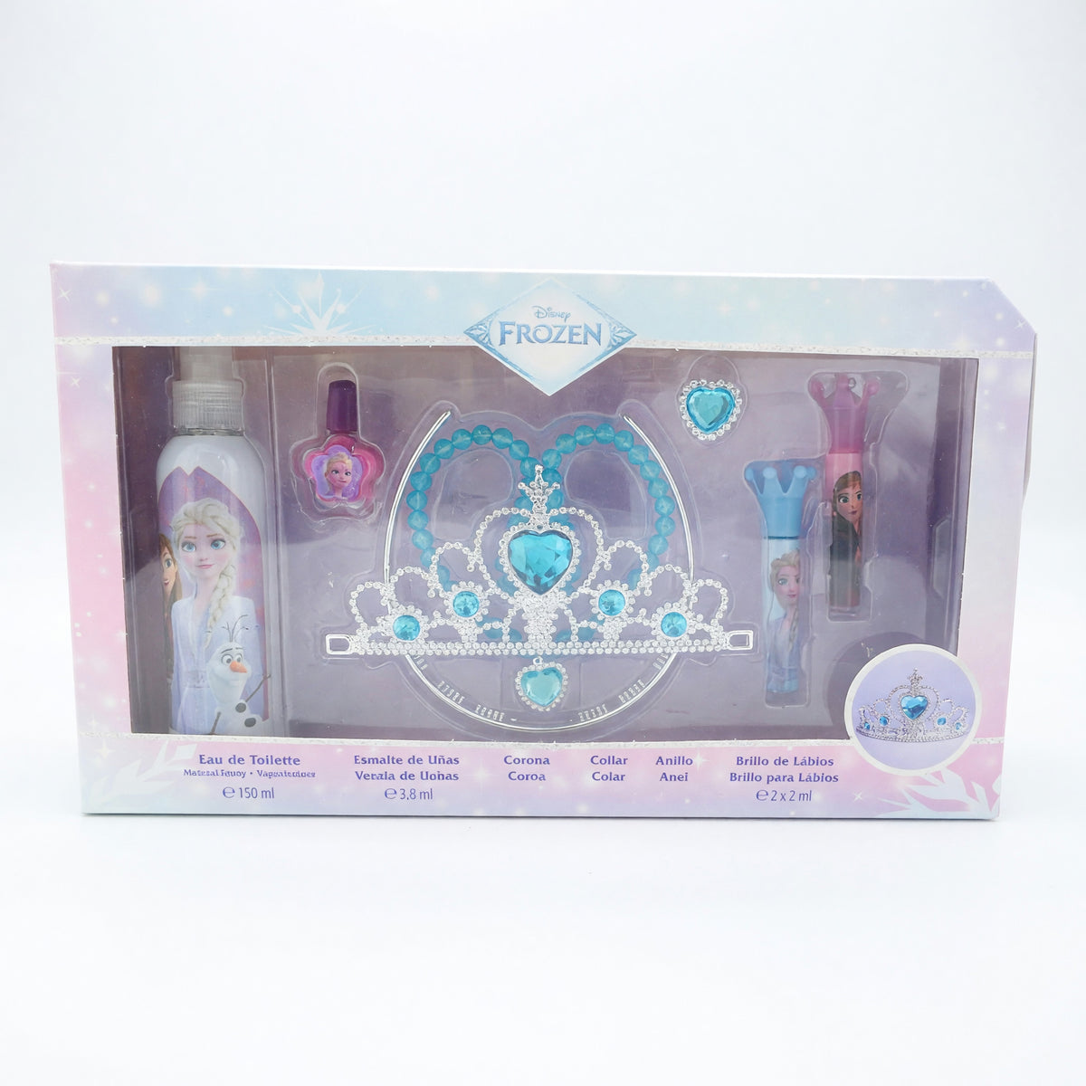 Girls' Frozen-themed 6-piece vanity set in a decorative box with bottles and accessories