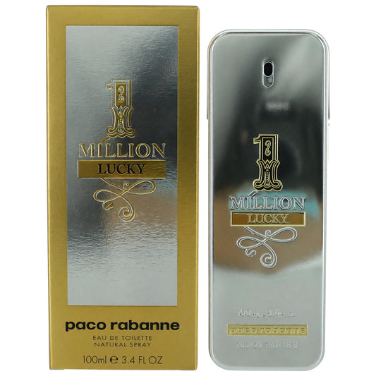 Men's EDT spray perfume by Paco Rabanne, gold box and silver bottle with logo