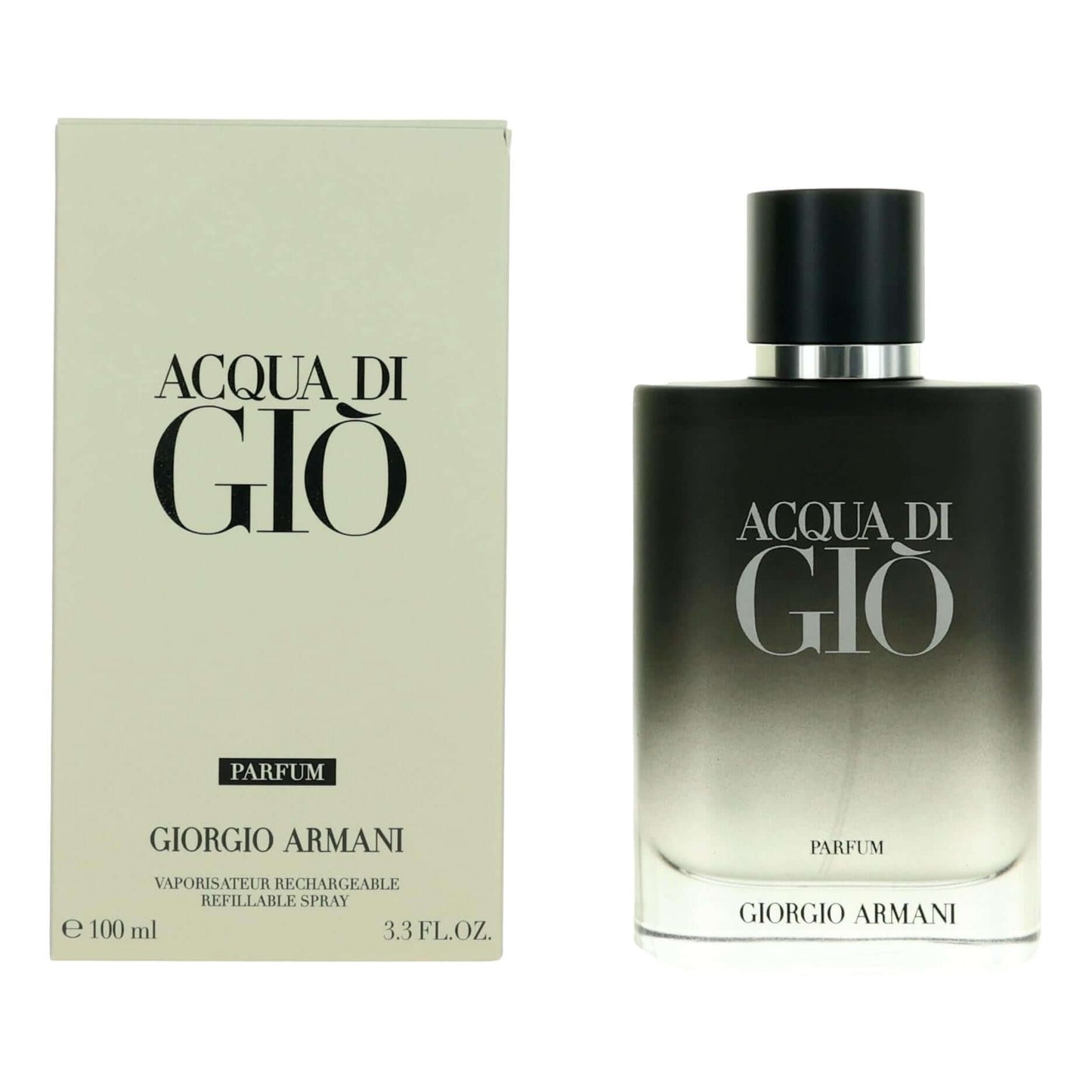 Acqua di Gio by Giorgio Armani, 3.3 oz Parfum Spray for Men packaging and bottle display.
