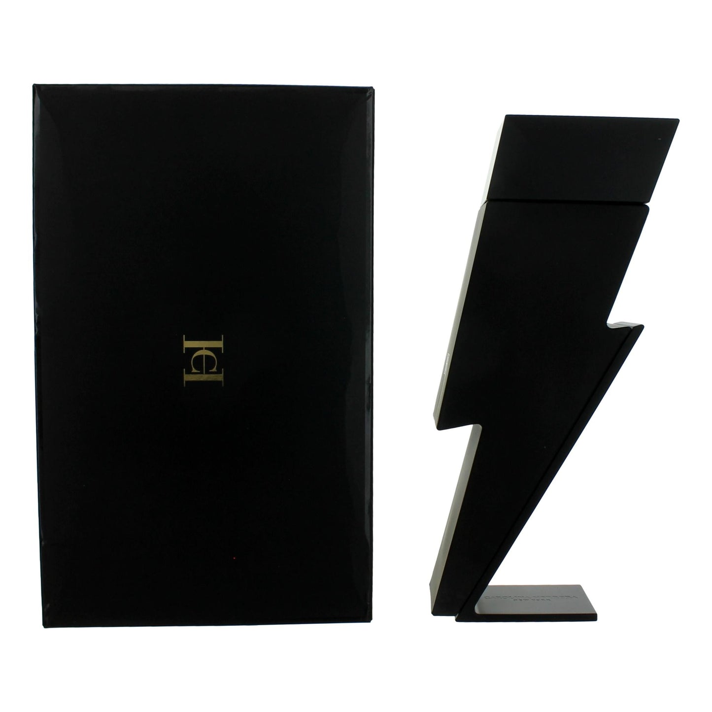 Men's eau de parfum spray box, black with gold logo and matching insert