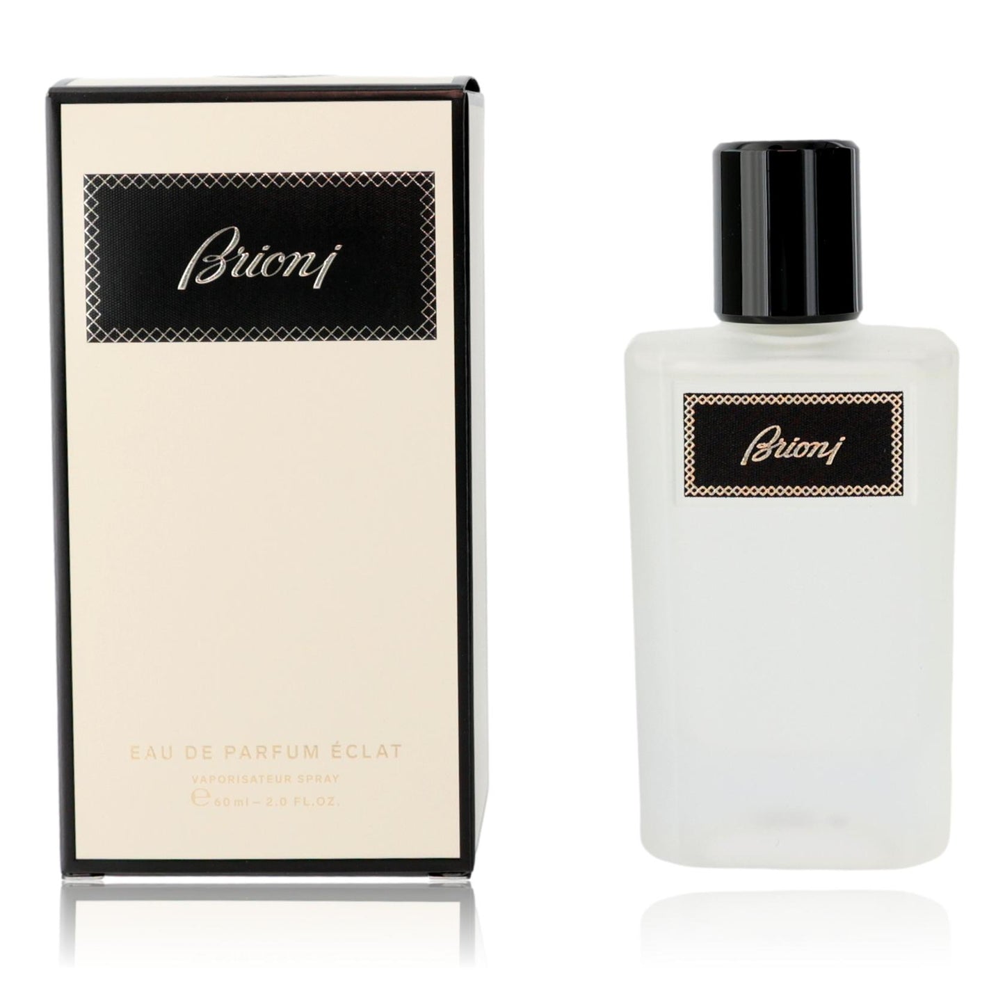 Brioni Eclat men's eau de parfum spray bottle with black cap and matching box