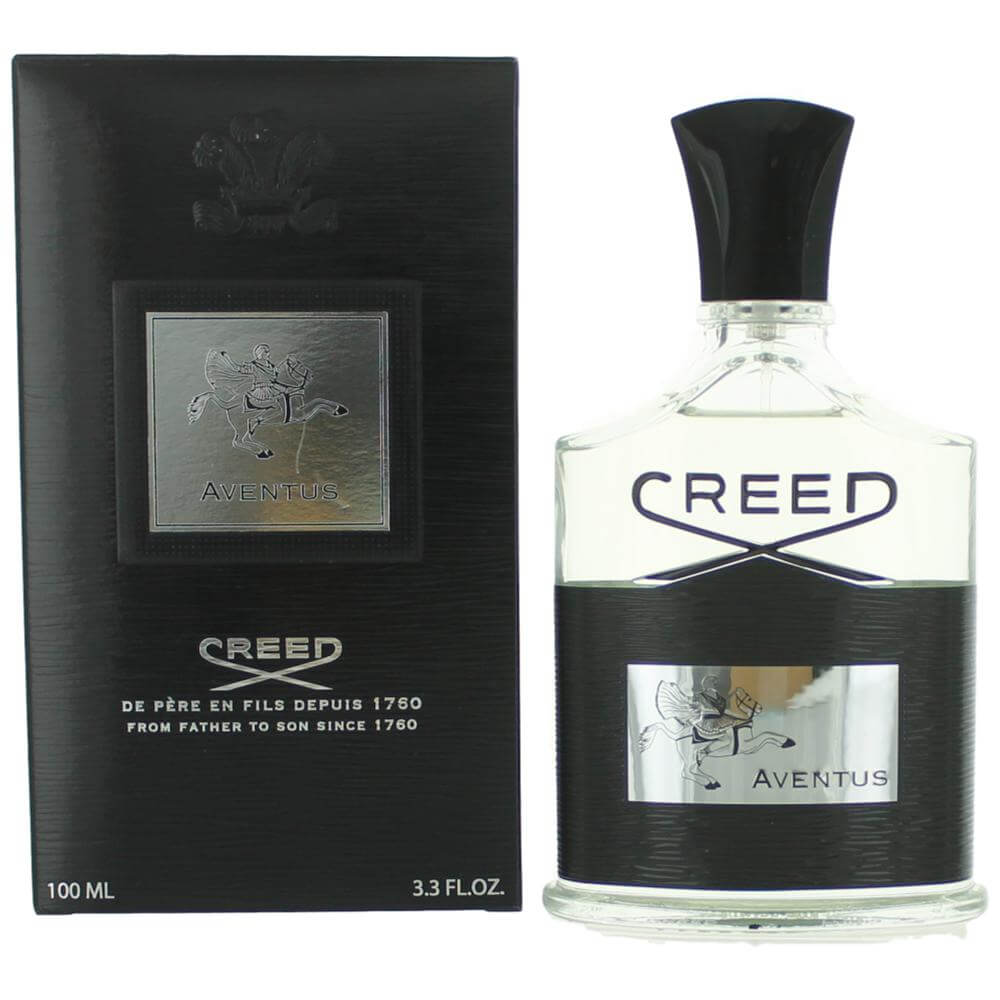 Aventus by Creed, 3.3 oz Millesime EDP Spray for Men in elegant bottle with black packaging.