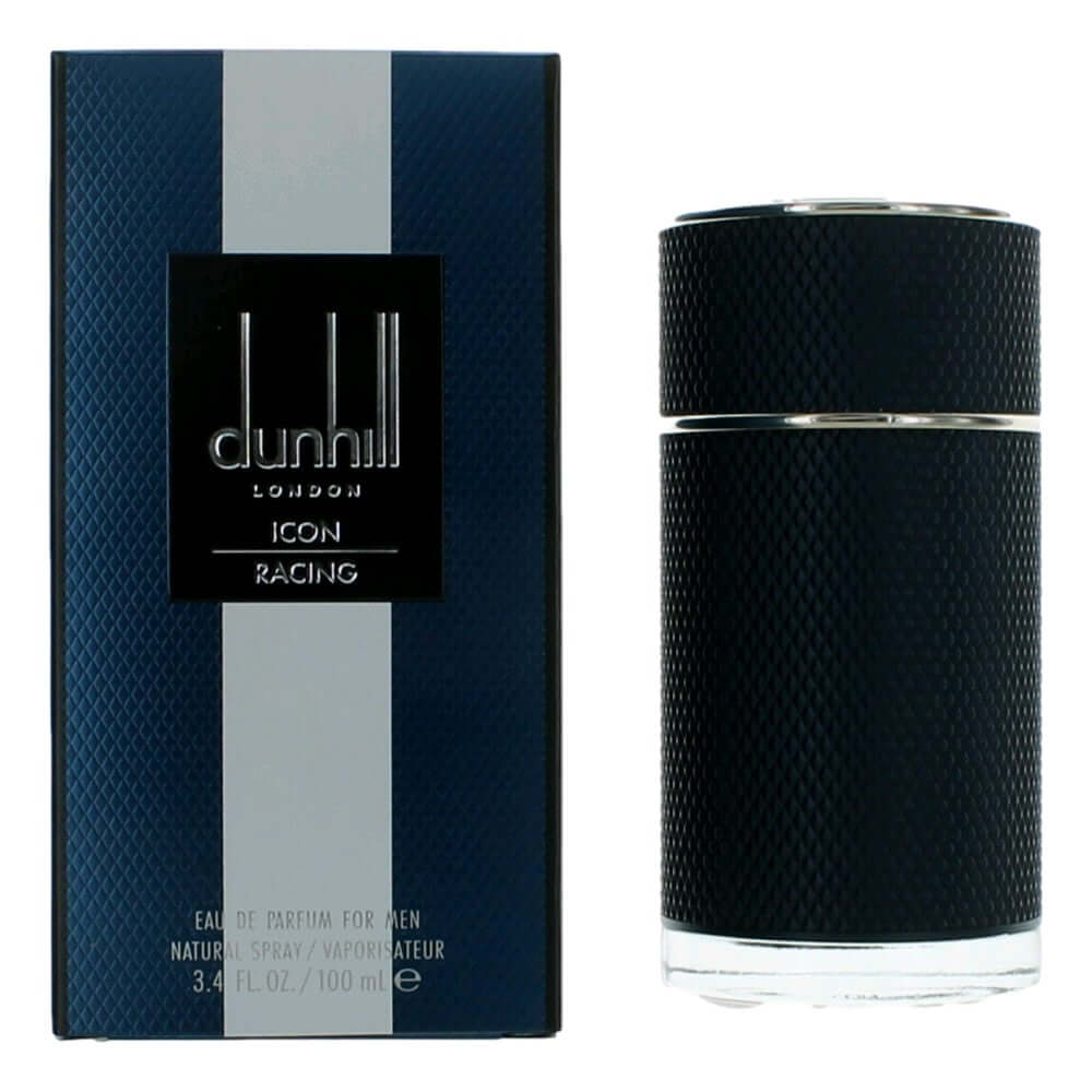 Men's Eau de Parfum spray bottle, Racing Blue by Dunhill, dark textured cap
