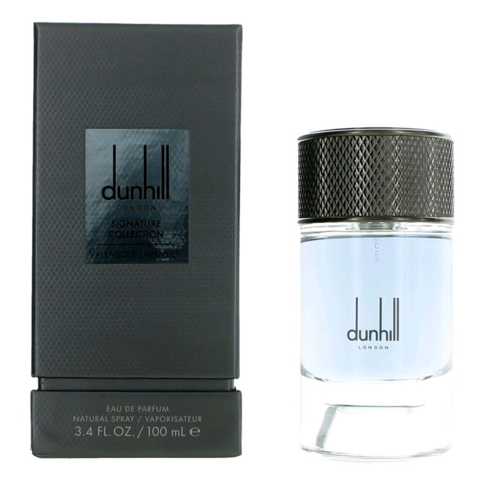 Men's Dunhill EDP spray bottle with textured silver cap and Dunhill box, 3.4 oz