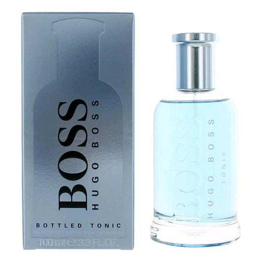 Hugo Boss Boss Bottled Tonic EDT spray, clear pale-blue bottle with silver cap and box