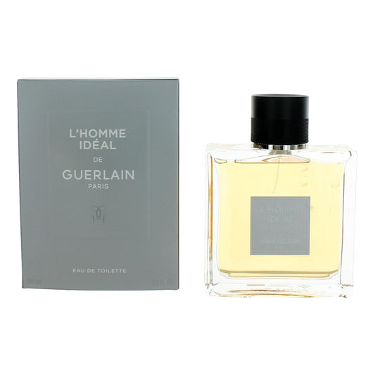Men's Eau de Toilette spray bottle with black cap and matching gray box
