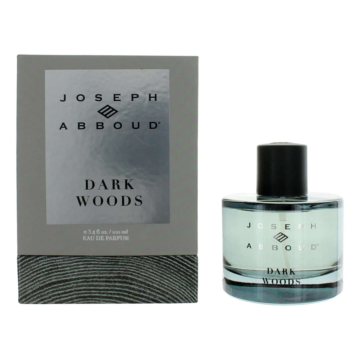 Joseph Abboud Dark Woods eau de parfum spray, bottle with dark cap and box