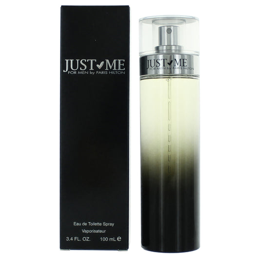 Men's EDT spray bottle with silver cap and black box, 3.4 oz