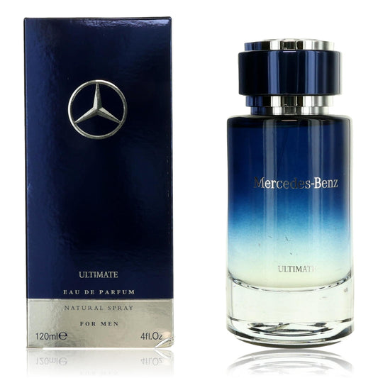 Men's eau de parfum spray bottle, dark blue glass with silver Mercedes-Benz cap