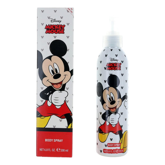 Kids Mickey Mouse body spray bottle with cartoon character on white label