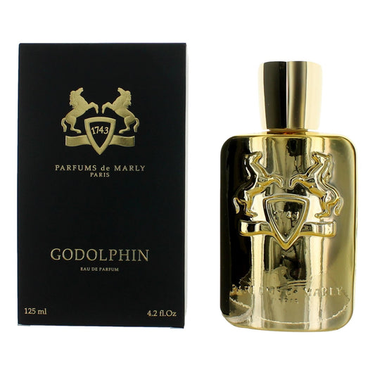 Men's eau de parfum spray in gold bottle with black box, 4.2 fl oz