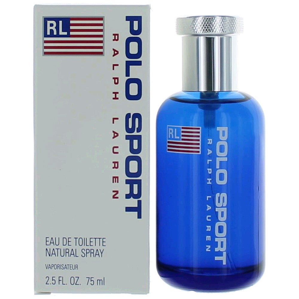 Polo Sport EDT spray bottle, blue glass with silver cap, with box