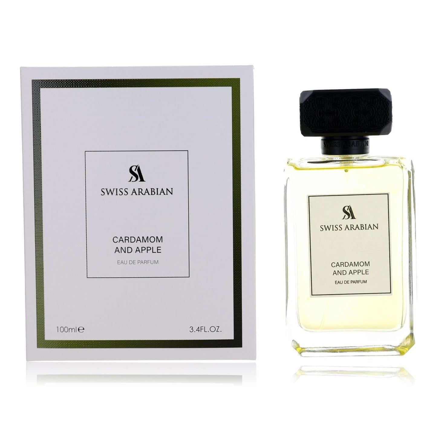 Swiss Arabian men’s eau de parfum bottle and box, Cardamom and Apple, 3.4 oz