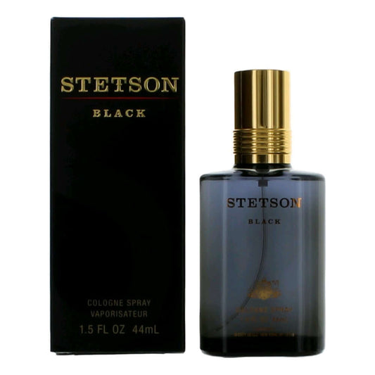 Stetson Black by Coty, 1.5 oz Cologne Spray for Men in an elegant bottle with box, a woody spicy fragrance.