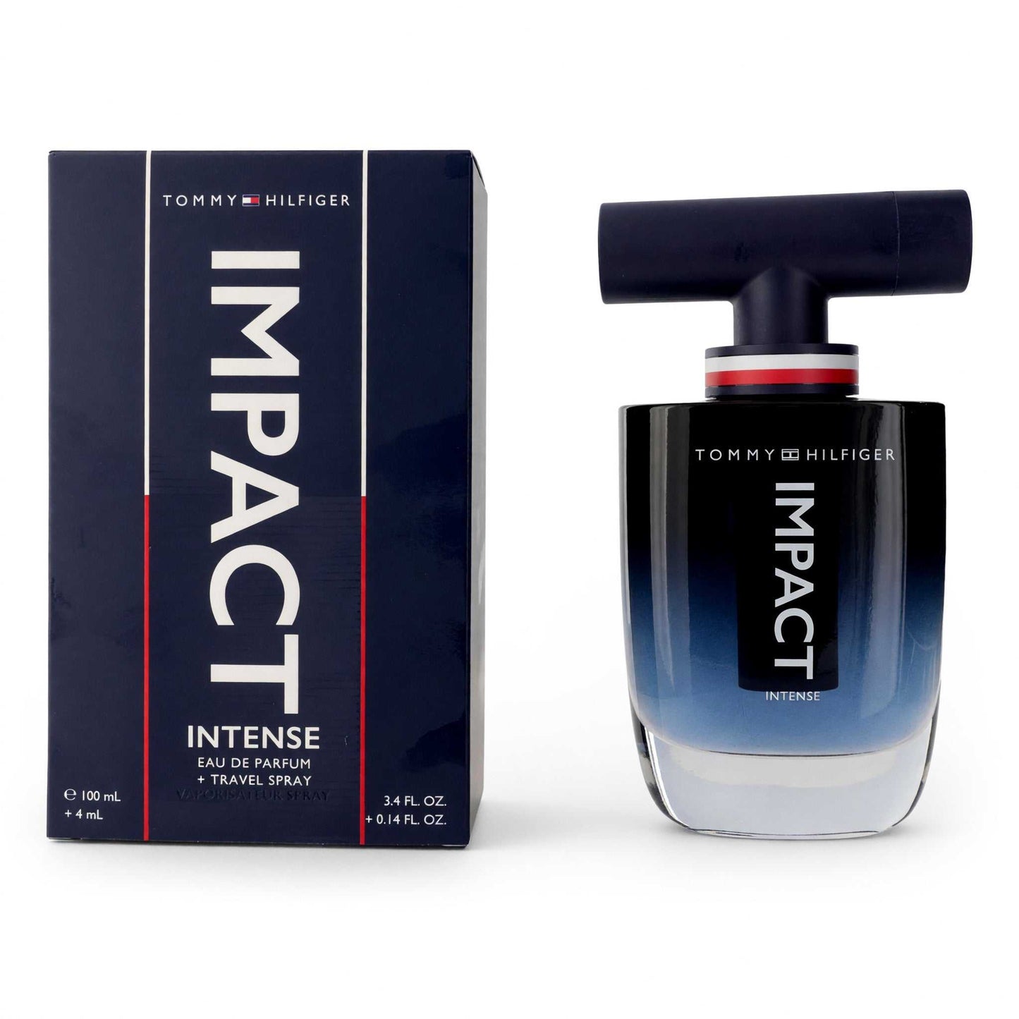 Tommy Hilfiger Impact Intense men's EDP spray bottle, dark blue glass with black nozzle cap