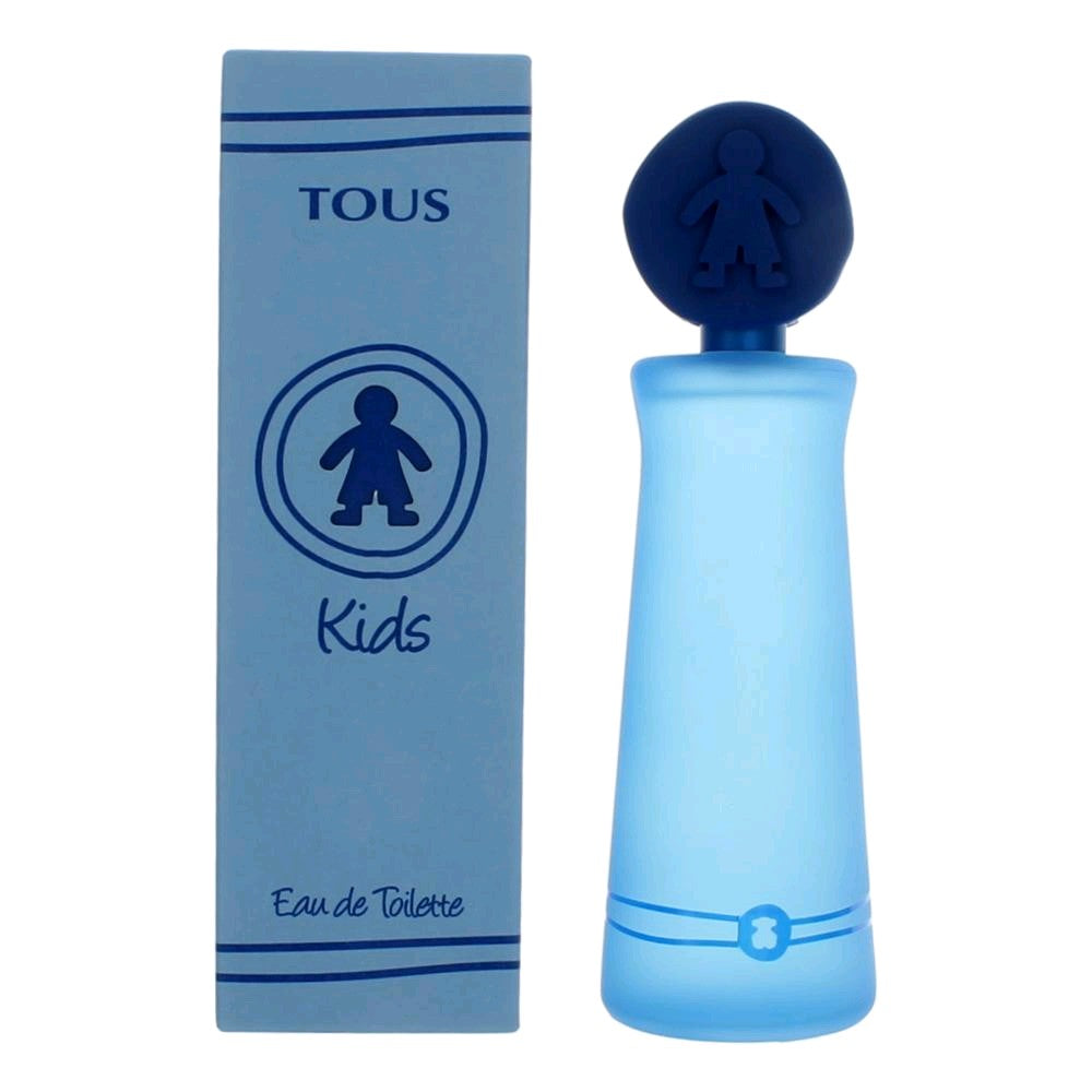 Kids Eau de Toilette spray bottle with box, light blue bottle and dark blue cap