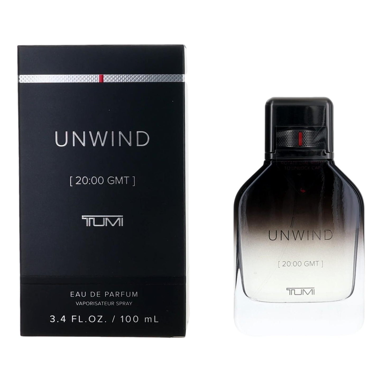 Tumi Unwind eau de parfum spray for men, 3.4 fl oz with box and bottle