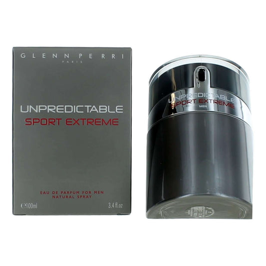 Unpredictable Sport Extreme by Glenn Perri, 3.4 oz EDP Spray for Men in a sleek bottle and packaging.