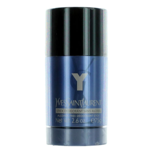 Men's YSL deodorant stick, dark blue cylinder with black cap and Y logo