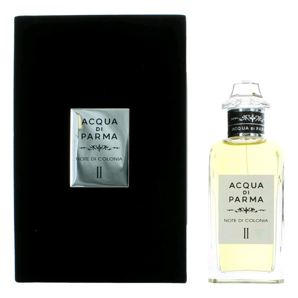 Unisex eau de cologne spray bottle with Note di Colonia II label and black presentation box.