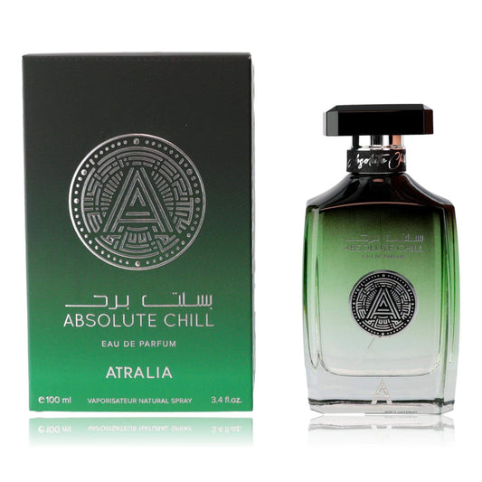 Absolute Chill by Atralia, 3.4 oz EDP Spray for Unisex in a stylish bottle with green gradient packaging.