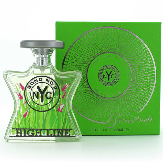 Bond No. 9 High Line Eau de Parfum spray bottle, clear glass with silver cap, 3.3 oz